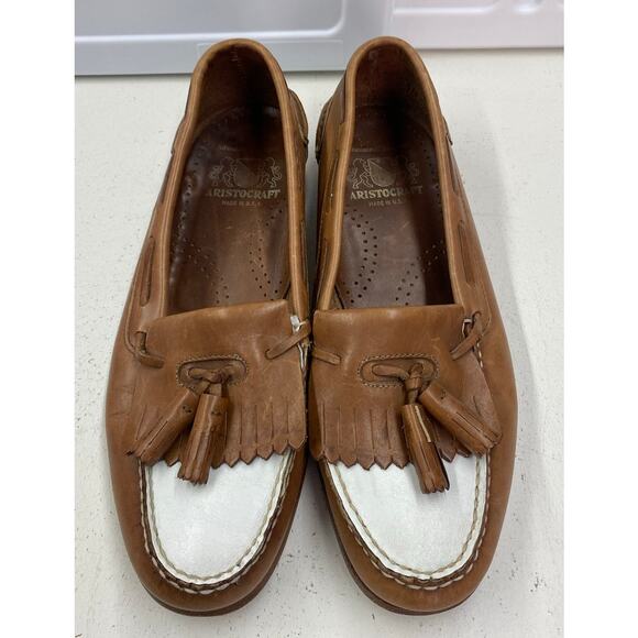 VTG Johnston & Murphy USA Aristocraft tassel 2-toned leather dress shoes loafers main image 5